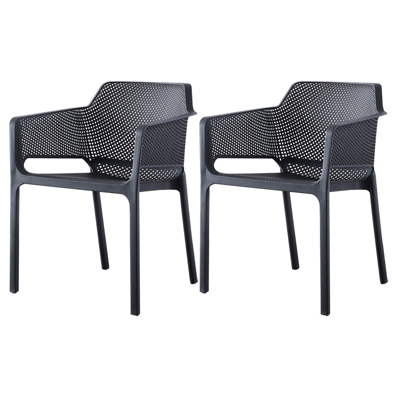 Scandinavian Plastic Kitchen Dining Room Chair Solid Back Arm Chair Black 2 Piece Set Clearhalo 'Dining Chairs' 'Dining Tables & Seating' 'dining_chair' 'furn' 'furn_dining_chair' 'Furniture' 'furniture_dining_chair' 'Kitchen & Dining Furniture' 4760720