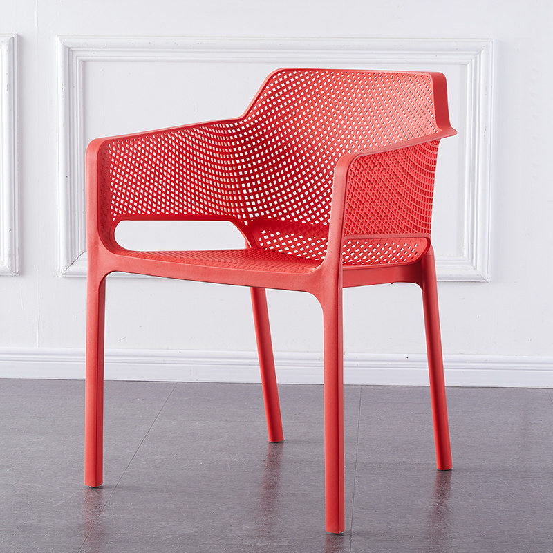 Scandinavian Plastic Kitchen Dining Room Chair Solid Back Arm Chair Red 1 Piece Clearhalo 'Dining Chairs' 'Dining Tables & Seating' 'dining_chair' 'furn' 'furn_dining_chair' 'Furniture' 'furniture_dining_chair' 'Kitchen & Dining Furniture' 4760728
