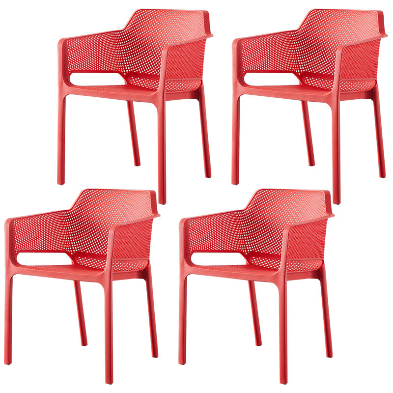 Scandinavian Plastic Kitchen Dining Room Chair Solid Back Arm Chair Red 4 Piece Set Clearhalo 'Dining Chairs' 'Dining Tables & Seating' 'dining_chair' 'furn' 'furn_dining_chair' 'Furniture' 'furniture_dining_chair' 'Kitchen & Dining Furniture' 4760730