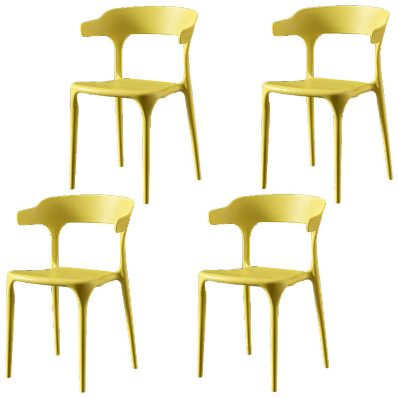 Scandinavian Plastic Restaurant Arm Chair Open Matte Finish Dining Chair Yellow 4 Piece Set Clearhalo 'Dining Chairs' 'Dining Tables & Seating' 'dining_chair' 'furn' 'furn_dining_chair' 'Furniture' 'furniture_dining_chair' 'Kitchen & Dining Furniture' 4760739