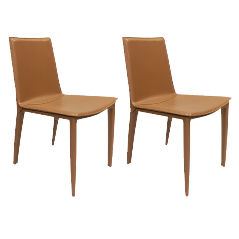 Contemporary Design Leather Dining Chair Armless Solid Back Chair for Home Orange 2 Piece Set Clearhalo 'Dining Chairs' 'Dining Tables & Seating' 'dining_chair' 'furn' 'furn_dining_chair' 'Furniture' 'furniture_dining_chair' 'Kitchen & Dining Furniture' 4760757