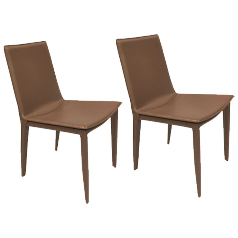 Contemporary Design Leather Dining Chair Armless Solid Back Chair for Home Brown 2 Piece Set Clearhalo 'Dining Chairs' 'Dining Tables & Seating' 'dining_chair' 'furn' 'furn_dining_chair' 'Furniture' 'furniture_dining_chair' 'Kitchen & Dining Furniture' 4760766