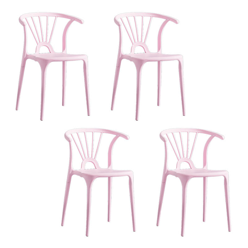 Contemporary Stackable Chairs Dining Kitchen Arm Chair with Plastic Legs Pink Set of 4 Clearhalo 'Dining Chairs' 'Dining Tables & Seating' 'dining_chair' 'Furniture' 'furniture_dining_chair' 'Kitchen & Dining Furniture' 4760780