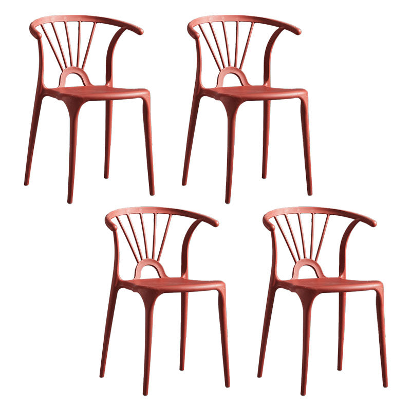 Contemporary Stackable Chairs Dining Kitchen Arm Chair with Plastic Legs Dark Red Set of 4 Clearhalo 'Dining Chairs' 'Dining Tables & Seating' 'dining_chair' 'Furniture' 'furniture_dining_chair' 'Kitchen & Dining Furniture' 4760786