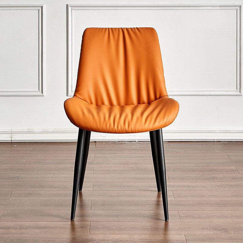 Scandinavian Design Leather Dining Side Chair for Home Armless Solid Back Chair Orange 1 Piece Clearhalo 'Dining Chairs' 'Dining Tables & Seating' 'dining_chair' 'furn' 'furn_dining_chair' 'Furniture' 'furniture_dining_chair' 'Kitchen & Dining Furniture' 4760817
