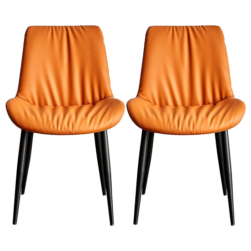 Scandinavian Design Leather Dining Side Chair for Home Armless Solid Back Chair Orange 2 Piece Set Clearhalo 'Dining Chairs' 'Dining Tables & Seating' 'dining_chair' 'furn' 'furn_dining_chair' 'Furniture' 'furniture_dining_chair' 'Kitchen & Dining Furniture' 4760818