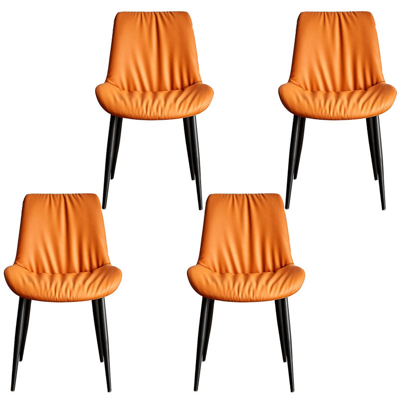 Scandinavian Design Leather Dining Side Chair for Home Armless Solid Back Chair Orange 4 Piece Set Clearhalo 'Dining Chairs' 'Dining Tables & Seating' 'dining_chair' 'furn' 'furn_dining_chair' 'Furniture' 'furniture_dining_chair' 'Kitchen & Dining Furniture' 4760819