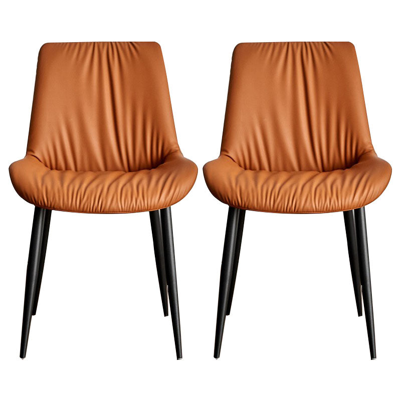 Scandinavian Design Leather Dining Side Chair for Home Armless Solid Back Chair Brown 2 Piece Set Clearhalo 'Dining Chairs' 'Dining Tables & Seating' 'dining_chair' 'furn' 'furn_dining_chair' 'Furniture' 'furniture_dining_chair' 'Kitchen & Dining Furniture' 4760824