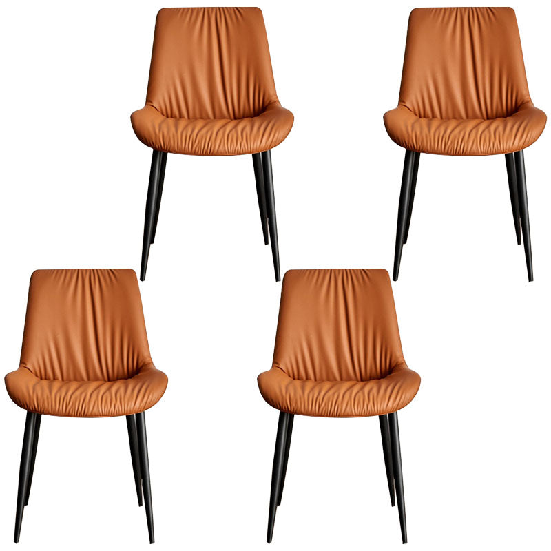 Scandinavian Design Leather Dining Side Chair for Home Armless Solid Back Chair Brown 4 Piece Set Clearhalo 'Dining Chairs' 'Dining Tables & Seating' 'dining_chair' 'furn' 'furn_dining_chair' 'Furniture' 'furniture_dining_chair' 'Kitchen & Dining Furniture' 4760825