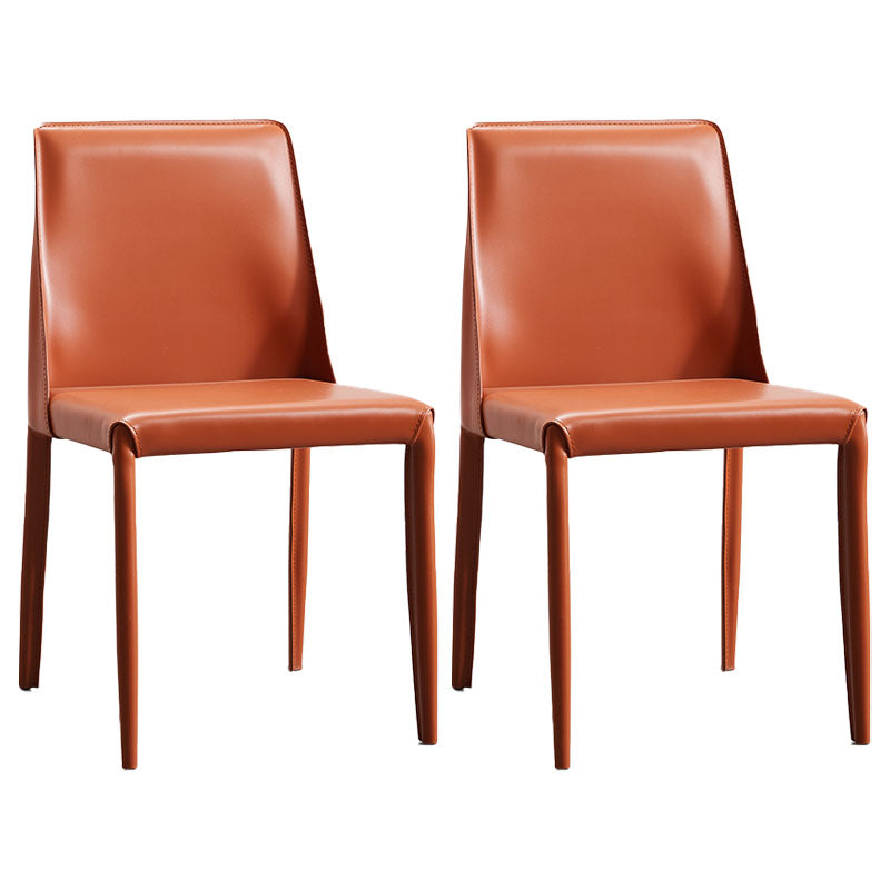 Contemporary Leather Dining Chair Armless Solid Back Chair for Home Orange 2 Piece Set Clearhalo 'Dining Chairs' 'Dining Tables & Seating' 'dining_chair' 'furn' 'furn_dining_chair' 'Furniture' 'furniture_dining_chair' 'Kitchen & Dining Furniture' 4760873