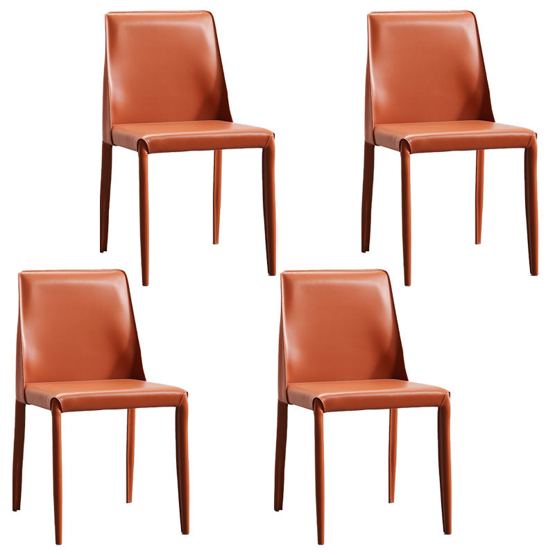 Contemporary Leather Dining Chair Armless Solid Back Chair for Home Orange 4 Piece Set Clearhalo 'Dining Chairs' 'Dining Tables & Seating' 'dining_chair' 'furn' 'furn_dining_chair' 'Furniture' 'furniture_dining_chair' 'Kitchen & Dining Furniture' 4760875