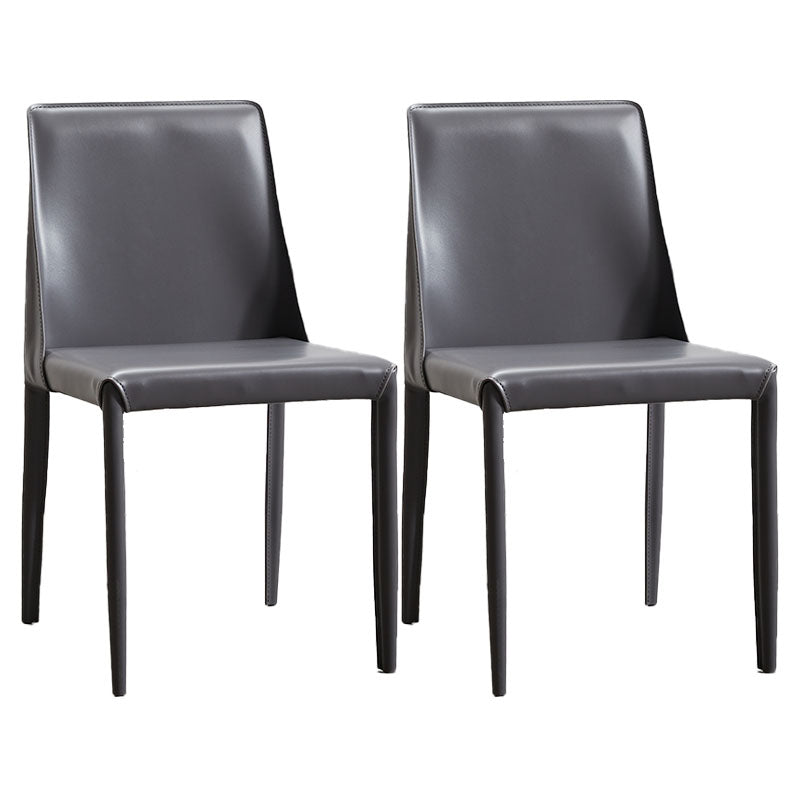 Contemporary Leather Dining Chair Armless Solid Back Chair for Home Dark Gray 2 Piece Set Clearhalo 'Dining Chairs' 'Dining Tables & Seating' 'dining_chair' 'furn' 'furn_dining_chair' 'Furniture' 'furniture_dining_chair' 'Kitchen & Dining Furniture' 4760879