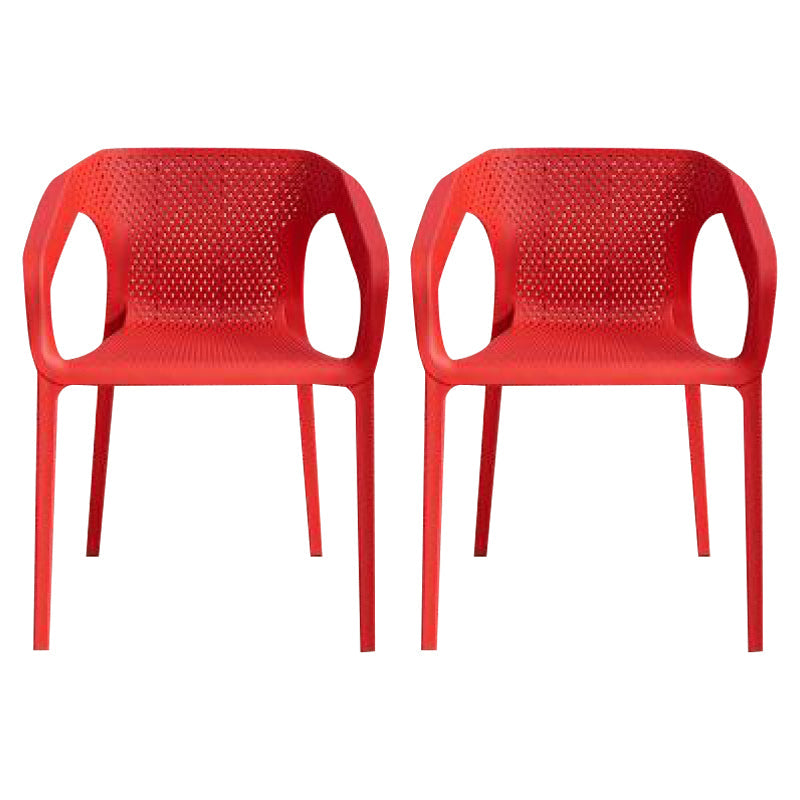 Contemporary Stackable Chair Dining Kitchen Arm Chair with Plastic Legs Red 2 Piece Set Clearhalo 'Dining Chairs' 'Dining Tables & Seating' 'dining_chair' 'furn' 'furn_dining_chair' 'Furniture' 'furniture_dining_chair' 'Kitchen & Dining Furniture' 4761033