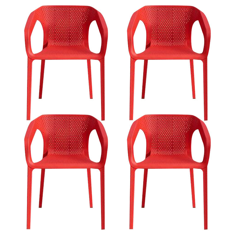 Contemporary Stackable Chair Dining Kitchen Arm Chair with Plastic Legs Red 4 Piece Set Clearhalo 'Dining Chairs' 'Dining Tables & Seating' 'dining_chair' 'furn' 'furn_dining_chair' 'Furniture' 'furniture_dining_chair' 'Kitchen & Dining Furniture' 4761034