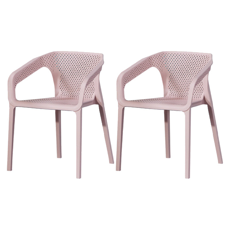 Contemporary Stackable Chair Dining Kitchen Arm Chair with Plastic Legs Pink 2 Piece Set Clearhalo 'Dining Chairs' 'Dining Tables & Seating' 'dining_chair' 'furn' 'furn_dining_chair' 'Furniture' 'furniture_dining_chair' 'Kitchen & Dining Furniture' 4761036