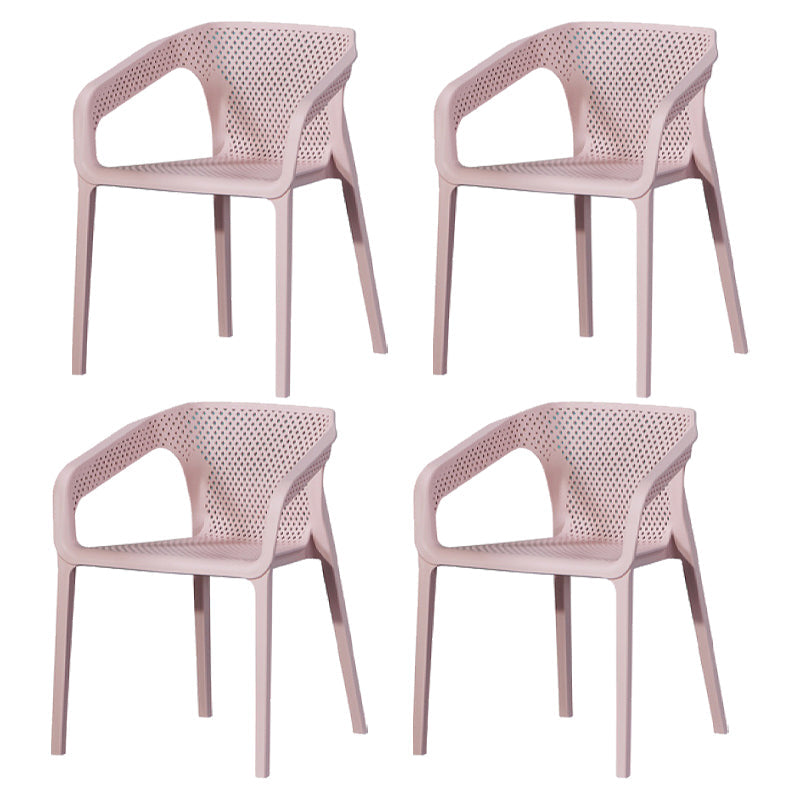 Contemporary Stackable Chair Dining Kitchen Arm Chair with Plastic Legs Pink 4 Piece Set Clearhalo 'Dining Chairs' 'Dining Tables & Seating' 'dining_chair' 'furn' 'furn_dining_chair' 'Furniture' 'furniture_dining_chair' 'Kitchen & Dining Furniture' 4761037