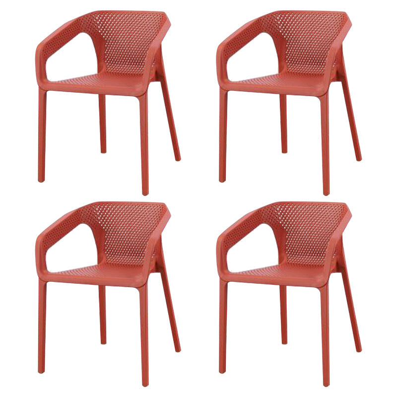 Contemporary Stackable Chair Dining Kitchen Arm Chair with Plastic Legs Burgundy 4 Piece Set Clearhalo 'Dining Chairs' 'Dining Tables & Seating' 'dining_chair' 'furn' 'furn_dining_chair' 'Furniture' 'furniture_dining_chair' 'Kitchen & Dining Furniture' 4761046