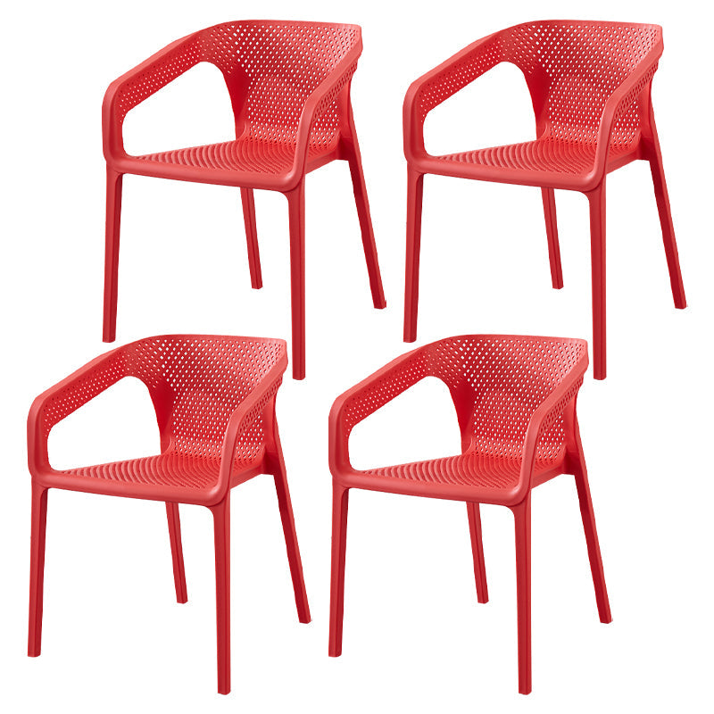Contemporary Style Stackable Chair Kitchen Arm Chair with Plastic Legs Red Set of 4 Clearhalo 'Dining Chairs' 'Dining Tables & Seating' 'dining_chair' 'Furniture' 'furniture_dining_chair' 'Kitchen & Dining Furniture' 4761065