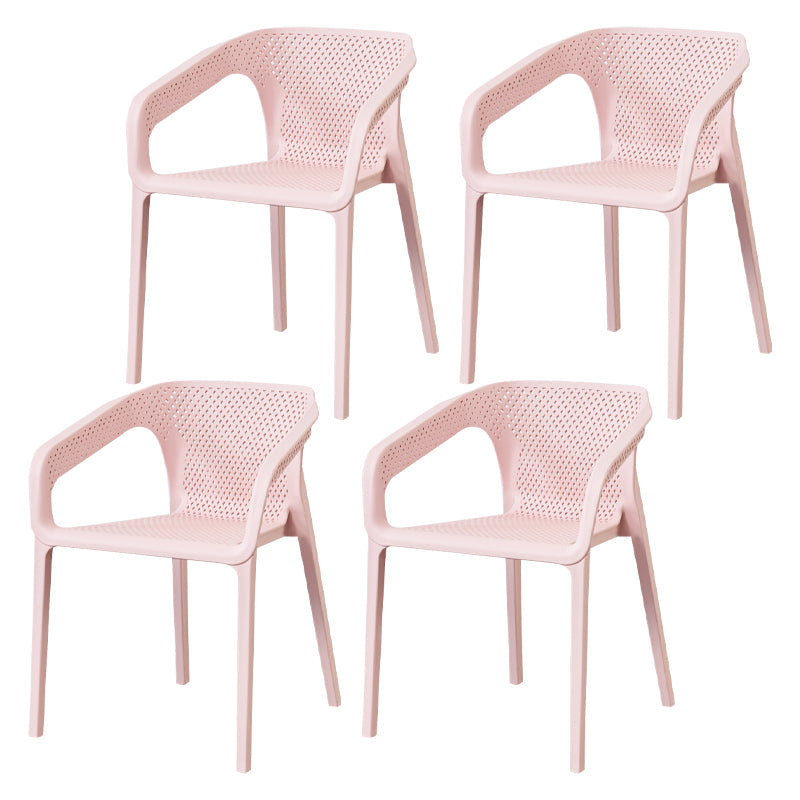 Contemporary Style Stackable Chair Kitchen Arm Chair with Plastic Legs Pink Set of 4 Clearhalo 'Dining Chairs' 'Dining Tables & Seating' 'dining_chair' 'Furniture' 'furniture_dining_chair' 'Kitchen & Dining Furniture' 4761068
