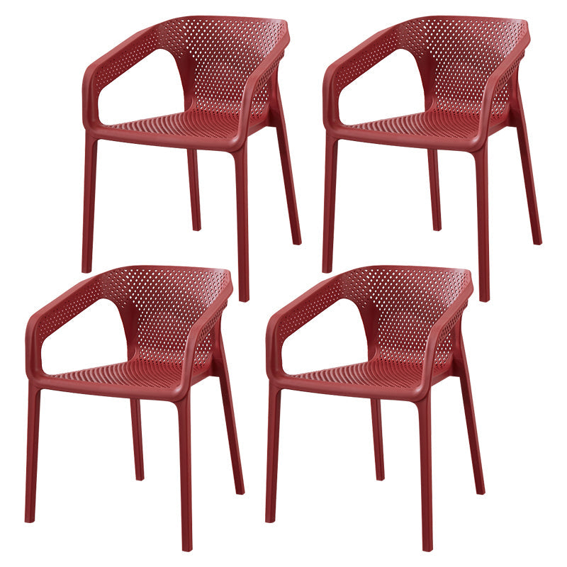 Contemporary Style Stackable Chair Kitchen Arm Chair with Plastic Legs Burgundy Set of 4 Clearhalo 'Dining Chairs' 'Dining Tables & Seating' 'dining_chair' 'Furniture' 'furniture_dining_chair' 'Kitchen & Dining Furniture' 4761077