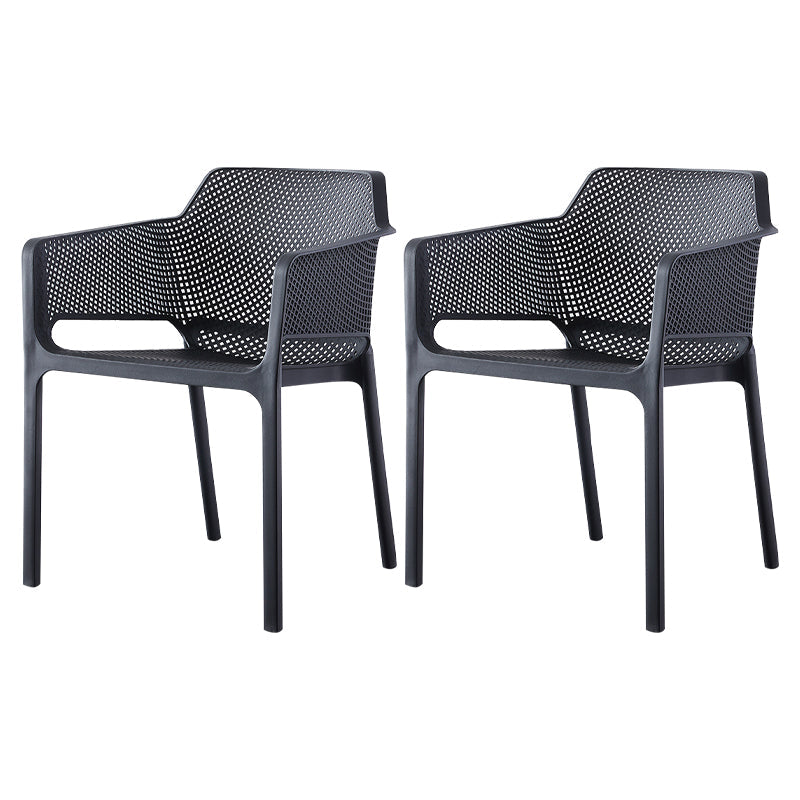 Contemporary Style Stackable Dining Chairs Kitchen Plastic Arm Chair Black Set of 2 Clearhalo 'Dining Chairs' 'Dining Tables & Seating' 'dining_chair' 'Furniture' 'furniture_dining_chair' 'Kitchen & Dining Furniture' 4761089