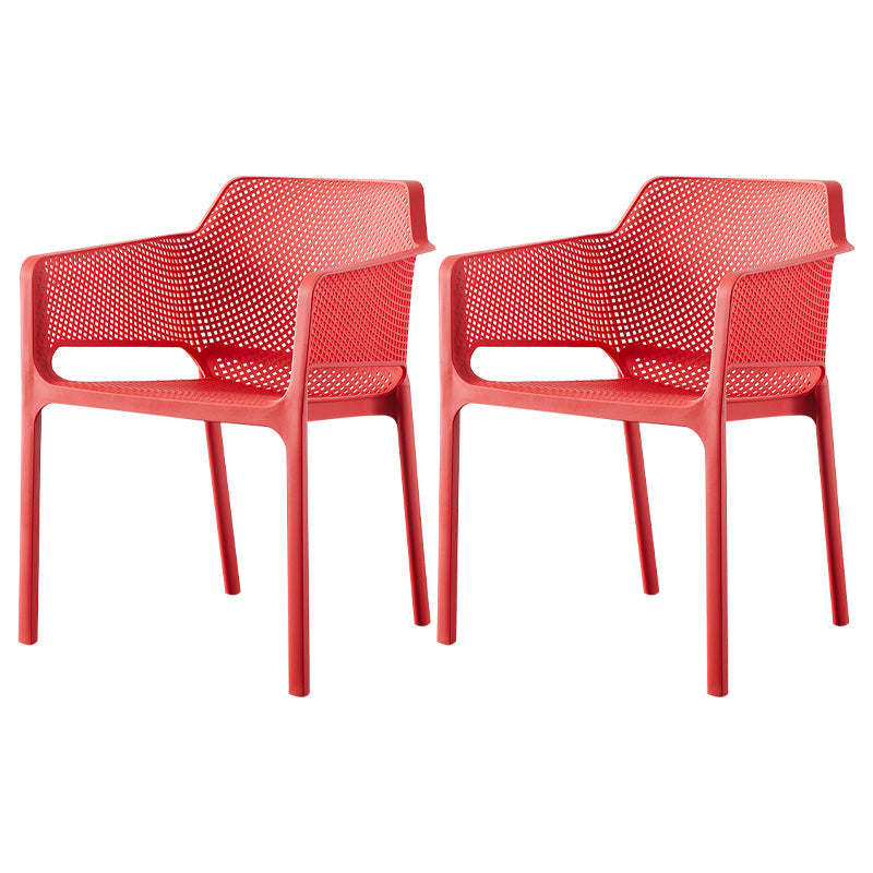 Contemporary Style Stackable Dining Chairs Kitchen Plastic Arm Chair Red Set of 2 Clearhalo 'Dining Chairs' 'Dining Tables & Seating' 'dining_chair' 'Furniture' 'furniture_dining_chair' 'Kitchen & Dining Furniture' 4761101