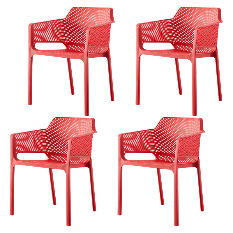 Contemporary Style Stackable Dining Chairs Kitchen Plastic Arm Chair Red Set of 4 Clearhalo 'Dining Chairs' 'Dining Tables & Seating' 'dining_chair' 'Furniture' 'furniture_dining_chair' 'Kitchen & Dining Furniture' 4761103