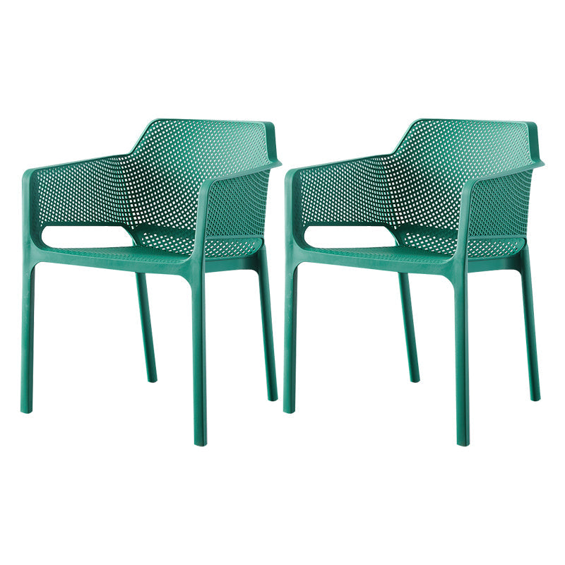 Contemporary Style Stackable Dining Chairs Kitchen Plastic Arm Chair Blackish Green Set of 2 Clearhalo 'Dining Chairs' 'Dining Tables & Seating' 'dining_chair' 'Furniture' 'furniture_dining_chair' 'Kitchen & Dining Furniture' 4761120
