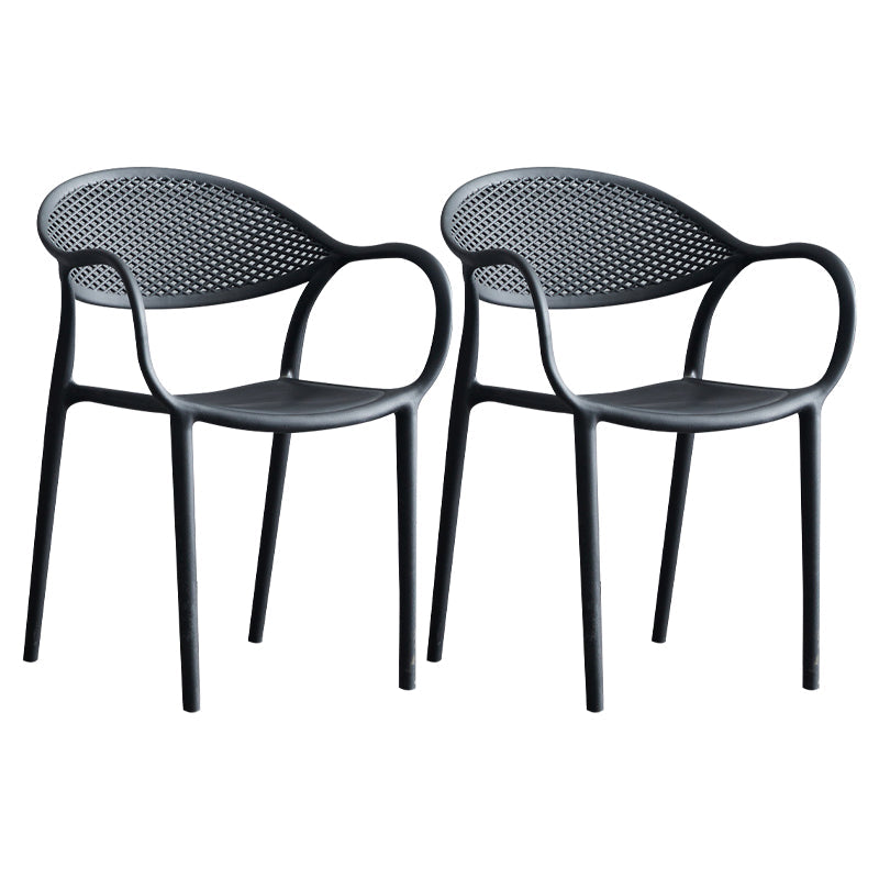 Contemporary Style Stackable Plastic Dining Chairs Open Back Kitchen Arm Chair Black Set of 2 Clearhalo 'Dining Chairs' 'Dining Tables & Seating' 'dining_chair' 'Furniture' 'furniture_dining_chair' 'Kitchen & Dining Furniture' 4761124