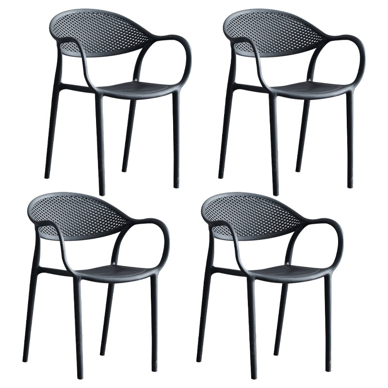 Contemporary Style Stackable Plastic Dining Chairs Open Back Kitchen Arm Chair Black Set of 4 Clearhalo 'Dining Chairs' 'Dining Tables & Seating' 'dining_chair' 'Furniture' 'furniture_dining_chair' 'Kitchen & Dining Furniture' 4761126
