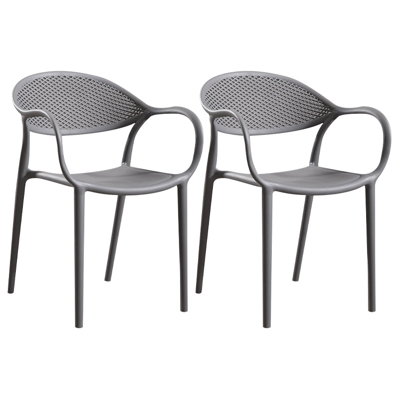 Contemporary Style Stackable Plastic Dining Chairs Open Back Kitchen Arm Chair Grey Set of 2 Clearhalo 'Dining Chairs' 'Dining Tables & Seating' 'dining_chair' 'Furniture' 'furniture_dining_chair' 'Kitchen & Dining Furniture' 4761128