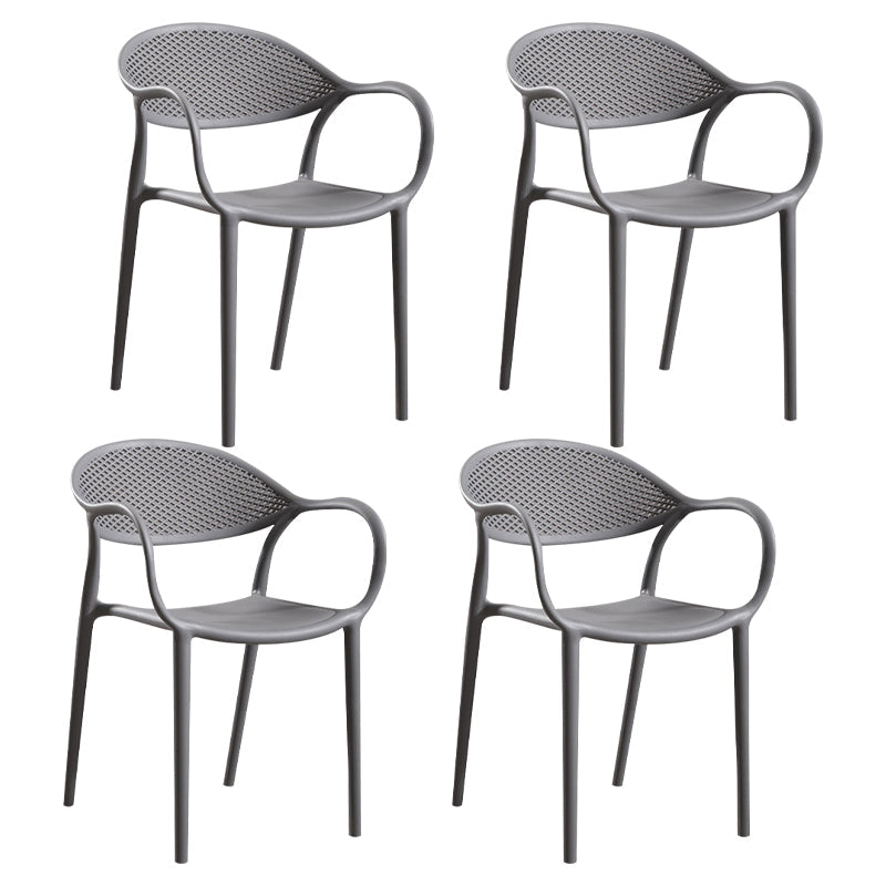 Contemporary Style Stackable Plastic Dining Chairs Open Back Kitchen Arm Chair Grey Set of 4 Clearhalo 'Dining Chairs' 'Dining Tables & Seating' 'dining_chair' 'Furniture' 'furniture_dining_chair' 'Kitchen & Dining Furniture' 4761129