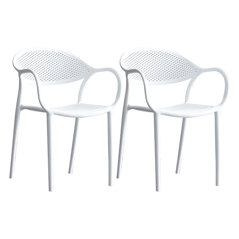 Contemporary Style Stackable Plastic Dining Chairs Open Back Kitchen Arm Chair White Set of 2 Clearhalo 'Dining Chairs' 'Dining Tables & Seating' 'dining_chair' 'Furniture' 'furniture_dining_chair' 'Kitchen & Dining Furniture' 4761131