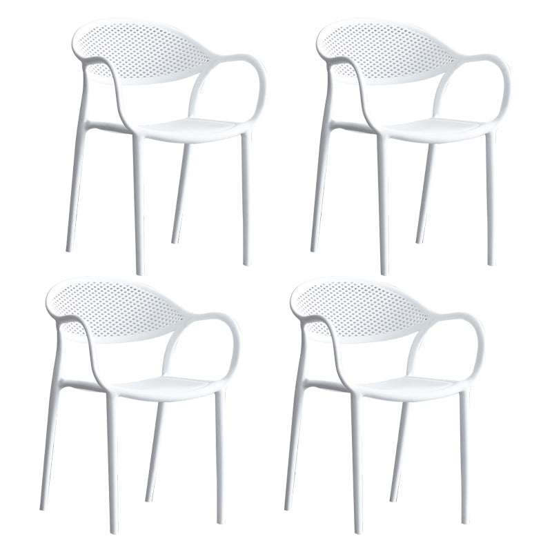 Contemporary Style Stackable Plastic Dining Chairs Open Back Kitchen Arm Chair White Set of 4 Clearhalo 'Dining Chairs' 'Dining Tables & Seating' 'dining_chair' 'Furniture' 'furniture_dining_chair' 'Kitchen & Dining Furniture' 4761134