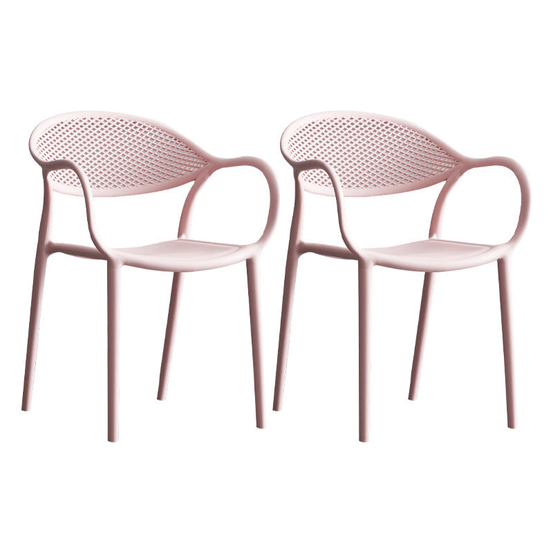 Contemporary Style Stackable Plastic Dining Chairs Open Back Kitchen Arm Chair Pink Set of 2 Clearhalo 'Dining Chairs' 'Dining Tables & Seating' 'dining_chair' 'Furniture' 'furniture_dining_chair' 'Kitchen & Dining Furniture' 4761136