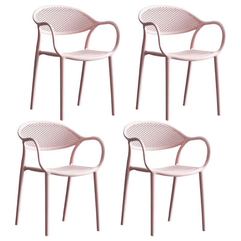 Contemporary Style Stackable Plastic Dining Chairs Open Back Kitchen Arm Chair Pink Set of 4 Clearhalo 'Dining Chairs' 'Dining Tables & Seating' 'dining_chair' 'Furniture' 'furniture_dining_chair' 'Kitchen & Dining Furniture' 4761137