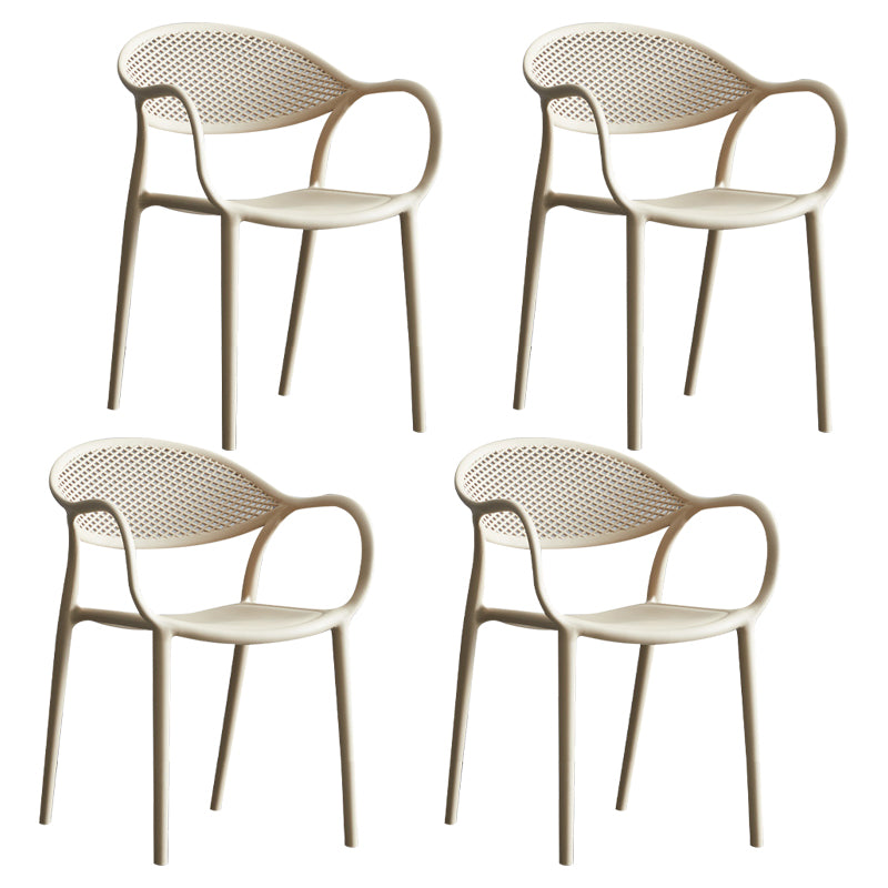 Contemporary Style Stackable Plastic Dining Chairs Open Back Kitchen Arm Chair Camel Set of 4 Clearhalo 'Dining Chairs' 'Dining Tables & Seating' 'dining_chair' 'Furniture' 'furniture_dining_chair' 'Kitchen & Dining Furniture' 4761146