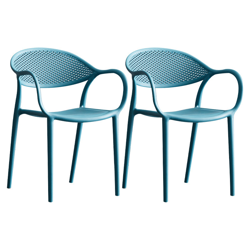 Contemporary Style Stackable Plastic Dining Chairs Open Back Kitchen Arm Chair Peacock Blue Set of 2 Clearhalo 'Dining Chairs' 'Dining Tables & Seating' 'dining_chair' 'Furniture' 'furniture_dining_chair' 'Kitchen & Dining Furniture' 4761149