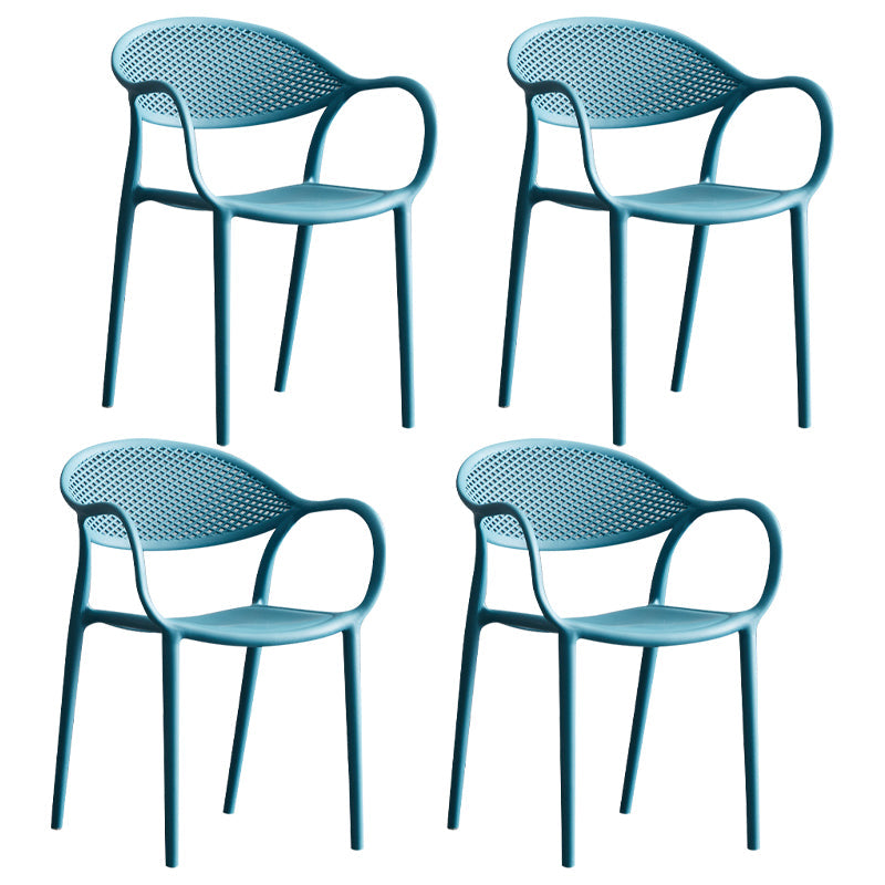 Contemporary Style Stackable Plastic Dining Chairs Open Back Kitchen Arm Chair Peacock Blue Set of 4 Clearhalo 'Dining Chairs' 'Dining Tables & Seating' 'dining_chair' 'Furniture' 'furniture_dining_chair' 'Kitchen & Dining Furniture' 4761150