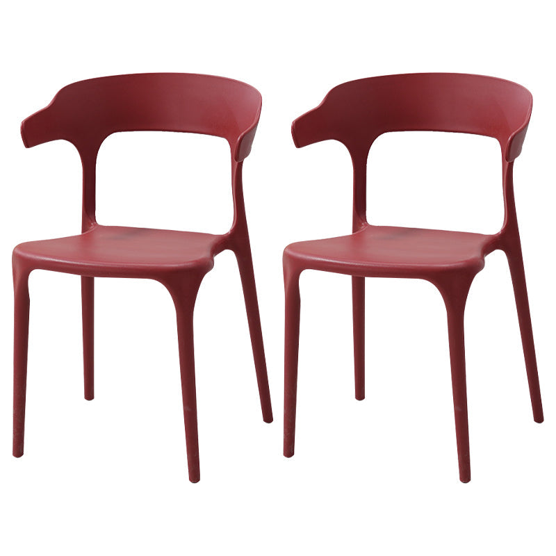 Contemporary Style Stackable Chair Open Back Kitchen Arm Chair with Plastic Legs Red Set of 2 Clearhalo 'Dining Chairs' 'Dining Tables & Seating' 'dining_chair' 'Furniture' 'furniture_dining_chair' 'Kitchen & Dining Furniture' 4761240