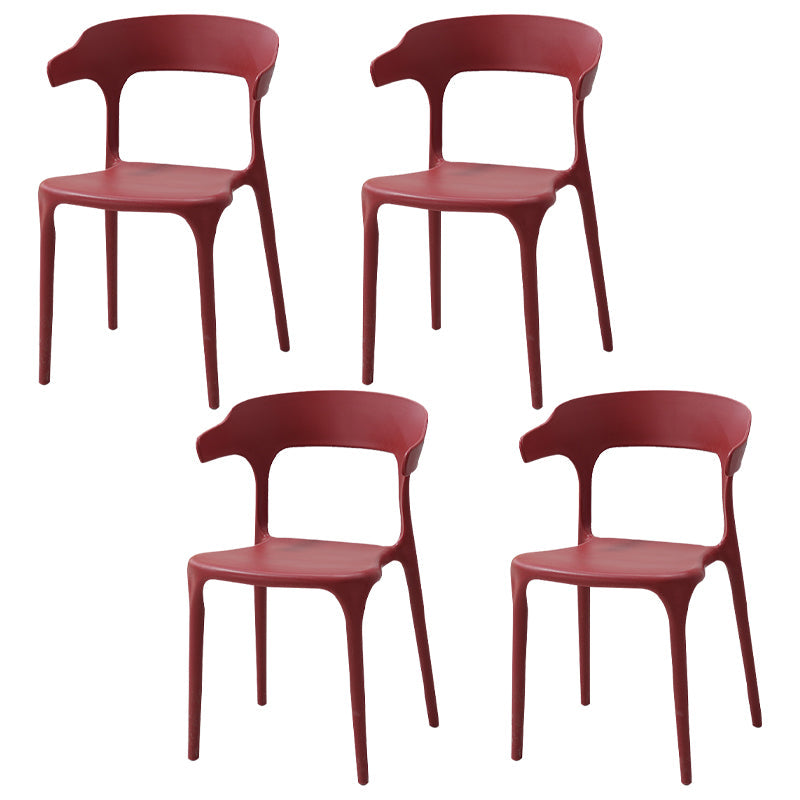 Contemporary Style Stackable Chair Open Back Kitchen Arm Chair with Plastic Legs Red Set of 4 Clearhalo 'Dining Chairs' 'Dining Tables & Seating' 'dining_chair' 'Furniture' 'furniture_dining_chair' 'Kitchen & Dining Furniture' 4761242
