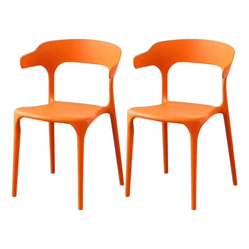 Contemporary Style Stackable Chair Open Back Kitchen Arm Chair with Plastic Legs Orange-Red Set of 2 Clearhalo 'Dining Chairs' 'Dining Tables & Seating' 'dining_chair' 'Furniture' 'furniture_dining_chair' 'Kitchen & Dining Furniture' 4761262