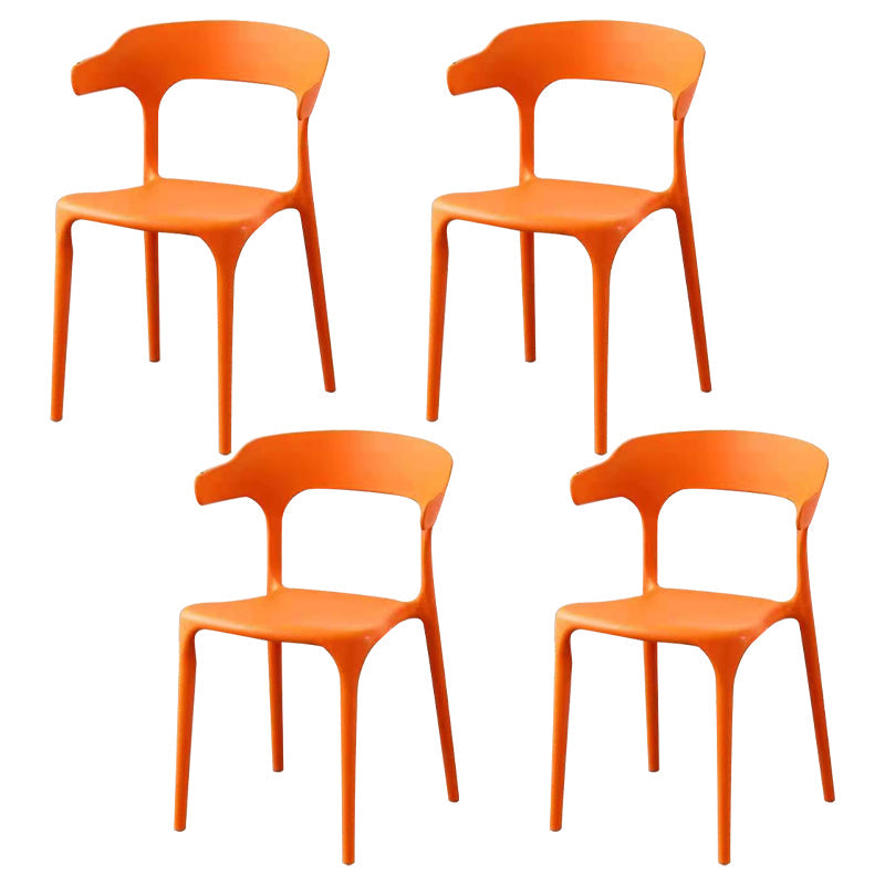 Contemporary Style Stackable Chair Open Back Kitchen Arm Chair with Plastic Legs Orange-Red Set of 4 Clearhalo 'Dining Chairs' 'Dining Tables & Seating' 'dining_chair' 'Furniture' 'furniture_dining_chair' 'Kitchen & Dining Furniture' 4761263