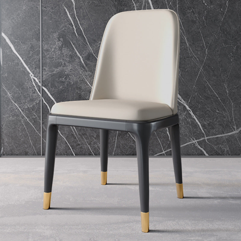 Industrial Home Parsons Side Chair Matte Finish Leather Dining Chair White Black Gold 1 Piece Clearhalo 'Dining Chairs' 'Dining Tables & Seating' 'dining_chair' 'Furniture' 'furniture_dining_chair' 'Kitchen & Dining Furniture' 4761323