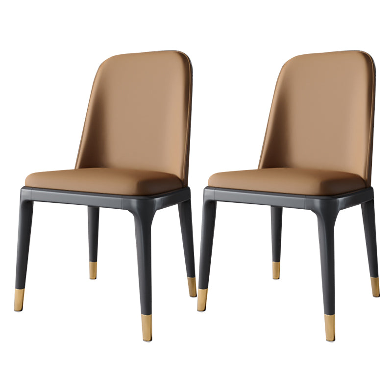 Industrial Home Parsons Side Chair Matte Finish Leather Dining Chair Brown Black Gold Set of 2 Clearhalo 'Dining Chairs' 'Dining Tables & Seating' 'dining_chair' 'Furniture' 'furniture_dining_chair' 'Kitchen & Dining Furniture' 4761330