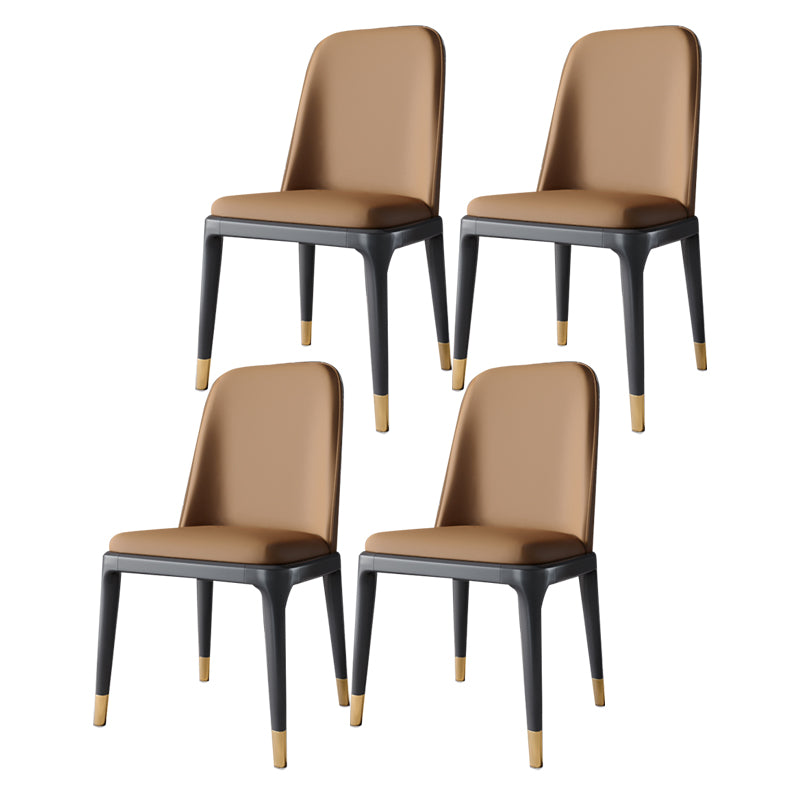 Industrial Home Parsons Side Chair Matte Finish Leather Dining Chair Brown Black Gold Set of 4 Clearhalo 'Dining Chairs' 'Dining Tables & Seating' 'dining_chair' 'Furniture' 'furniture_dining_chair' 'Kitchen & Dining Furniture' 4761331