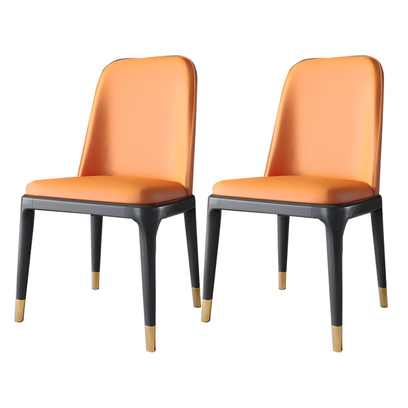 Industrial Home Parsons Side Chair Matte Finish Leather Dining Chair Orange Black Gold Set of 2 Clearhalo 'Dining Chairs' 'Dining Tables & Seating' 'dining_chair' 'Furniture' 'furniture_dining_chair' 'Kitchen & Dining Furniture' 4761333