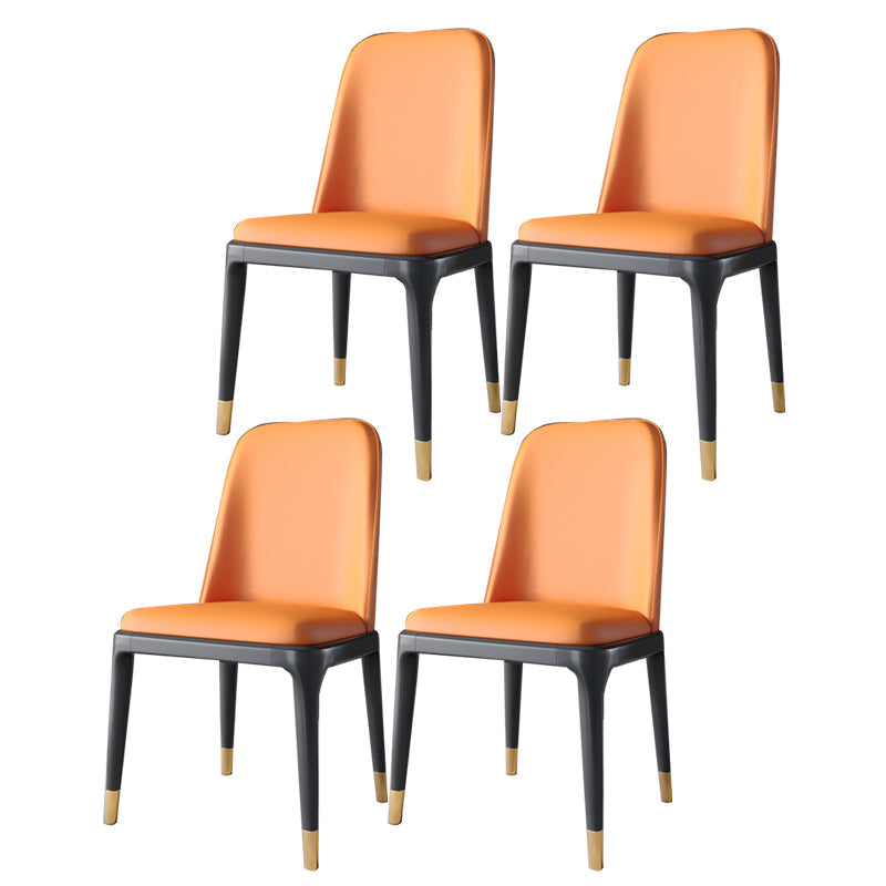 Industrial Home Parsons Side Chair Matte Finish Leather Dining Chair Orange Black Gold Set of 4 Clearhalo 'Dining Chairs' 'Dining Tables & Seating' 'dining_chair' 'Furniture' 'furniture_dining_chair' 'Kitchen & Dining Furniture' 4761334