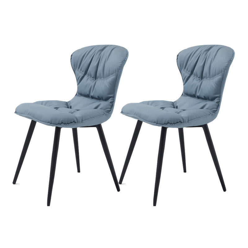 Contemporary Style Dining Chair Kitchen Armless Chair with Metal Legs Light Blue 2 Piece Set Clearhalo 'Dining Chairs' 'Dining Tables & Seating' 'dining_chair' 'furn' 'furn_dining_chair' 'Furniture' 'furniture_dining_chair' 'Kitchen & Dining Furniture' 4761350