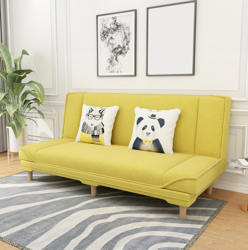 Contemporary Linen Armless Standard Sofa Bed Dual Purpose Sofa for Living Room Lemon Yellow Clearhalo 'furn' 'furn_sofas' 'Furniture' 'furniture_sofas' 'kitchen' 'kitchen_sofas' 'Living Room Furniture' 'Sofa' 'sofas' 4763988